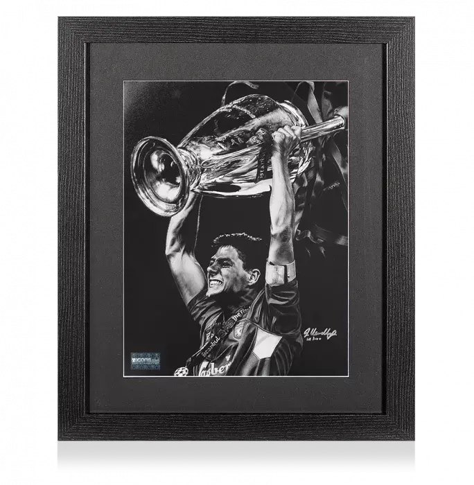 icons ARTIST SIGNED Steven Gerrard Tribute Artwork In Black Wooden Frame: 2005 UEFA Champions League Winner