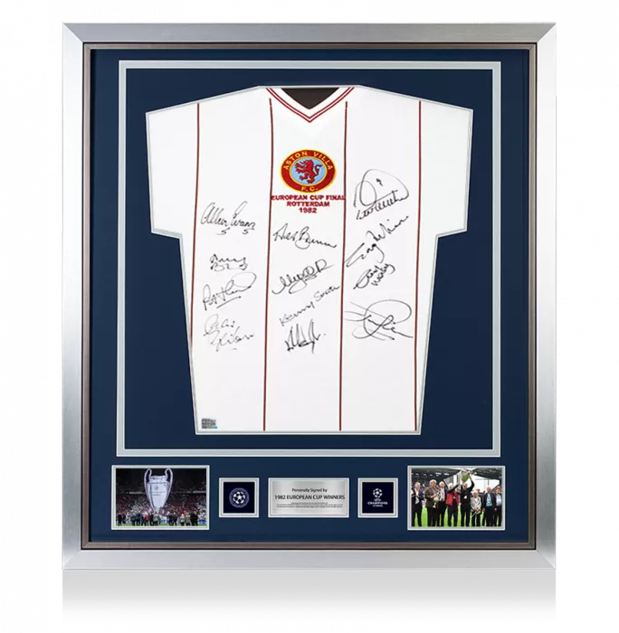 icons Aston Villa Official UEFA Champions League Front Signed and Framed 1982 Winners Shirt