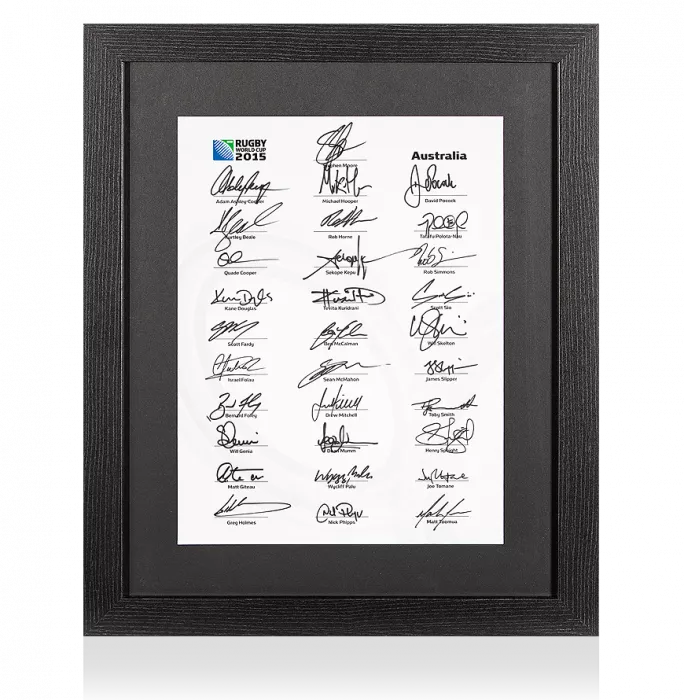 icons Australia Rugby World Cup 2015 Squad Signed Card In Black Wooden Frame: Signed By 31