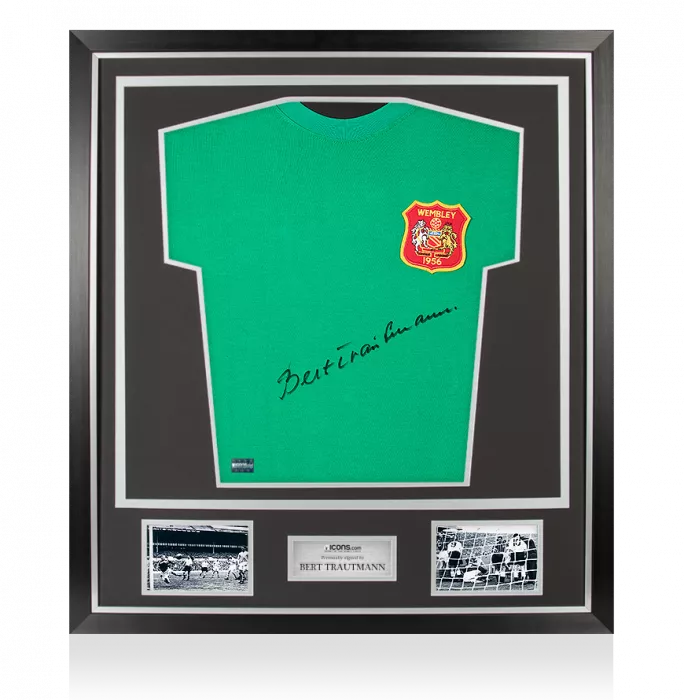 icons Bert Trautmann Signed Retro Manchester City Goalkeeper Shirt In Classic Frame: 1956 FA Cup Final Special Edition