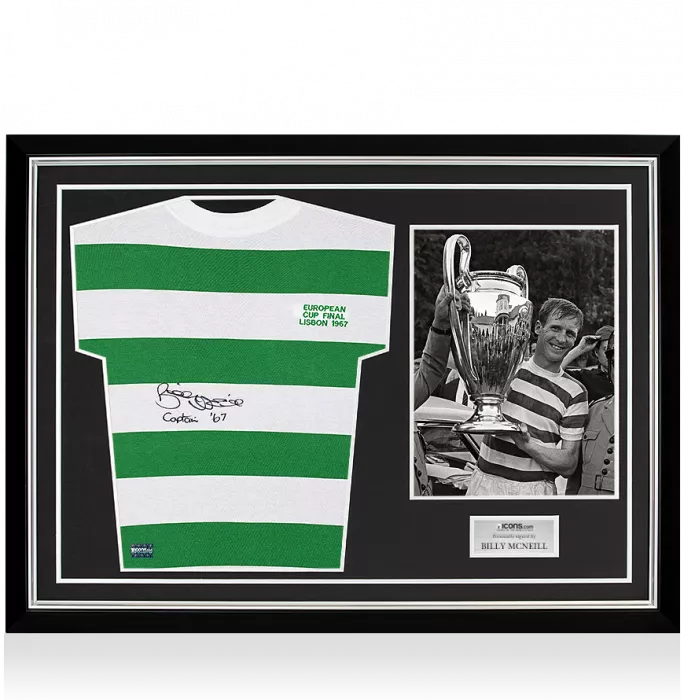 icons Billy McNeill Front Signed Retro Celtic Home Shirt In Hero Frame: Option 1