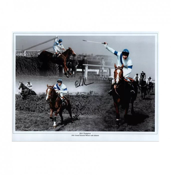 Icons Bob Champion Signed Photo: 1981 Grand National Winner In Black Wooden Frame