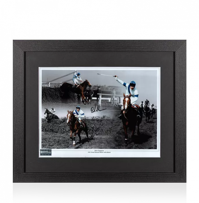 Icons Bob Champion Signed Photo: 1981 Grand National Winner In Black Wooden Frame