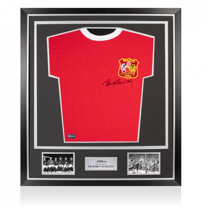 icons Bobby Charlton Front Signed Manchester United Home Shirt: 1963 FA Cup Final Edition In Classic Frame