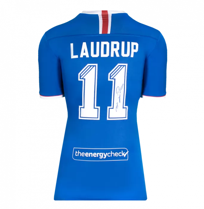 Icons Brian Laudrup Back Signed Rangers 2020-21 Home Shirt - Signed On Right Hand Number In Hero Frame: Option 1