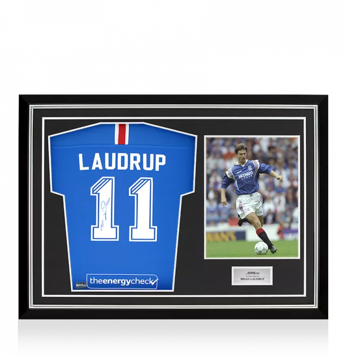 icons Brian Laudrup Back Signed Rangers 2020-21 Home Shirt In Hero Frame: Option 1