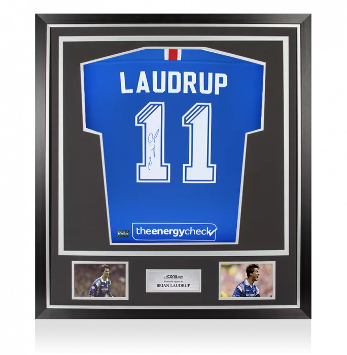 icons Brian Laudrup Back Signed Rangers FC 2019-20 Home Shirt In Classic Frame