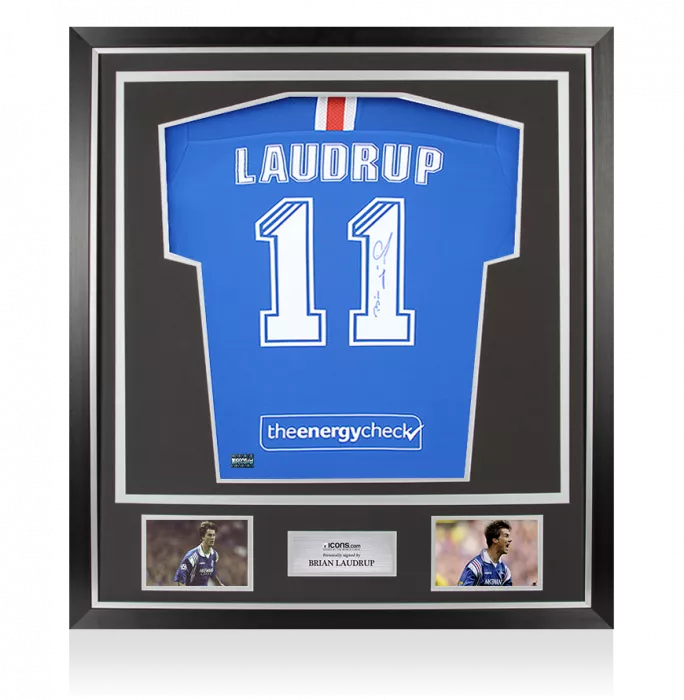 icons Brian Laudrup Back Signed Rangers FC 2020-21 Home Shirt In Classic Frame