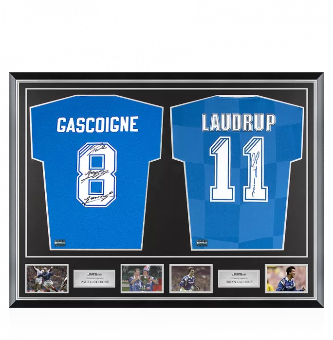 icons Brian Laudrup & Paul Gascoigne Signed Rangers FC Shirts In Classic Dual Frame