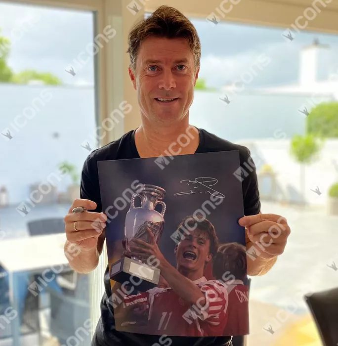Icons Brian Laudrup Signed Denmark Photo In Black Wooden Frame: UEFA EURO 1992 Winner