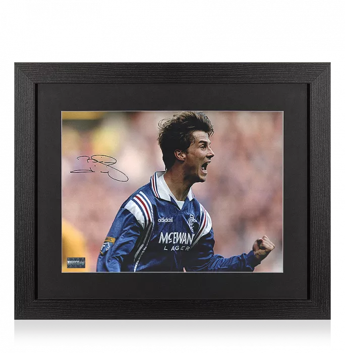icons Brian Laudrup Signed Rangers FC Photo In Black Wooden Frame: Icon of Ibrox