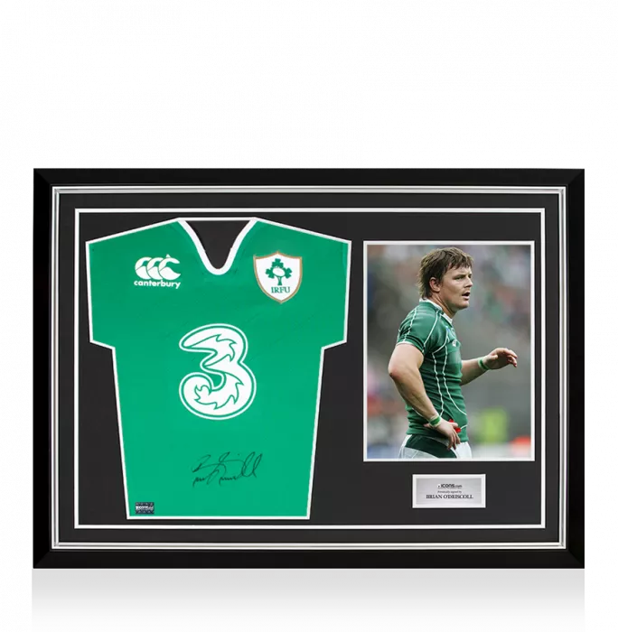 icons Brian O'Driscoll Front Signed Ireland Rugby Shirt In Hero Frame: Option 1