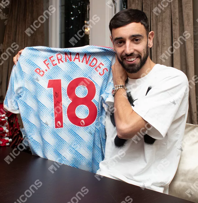 Icons Bruno Fernandes Back Signed Manchester United 2021-22 Away Shirt In Hero Frame: Option 1