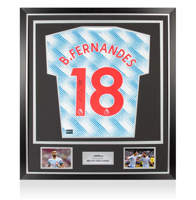 icons Bruno Fernandes Back Signed Manchester United 2021-22 Away Shirt In Classic Frame