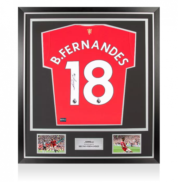 Icons Bruno Fernandes Back Signed Manchester United 2021-22 Home Shirt In Classic Frame