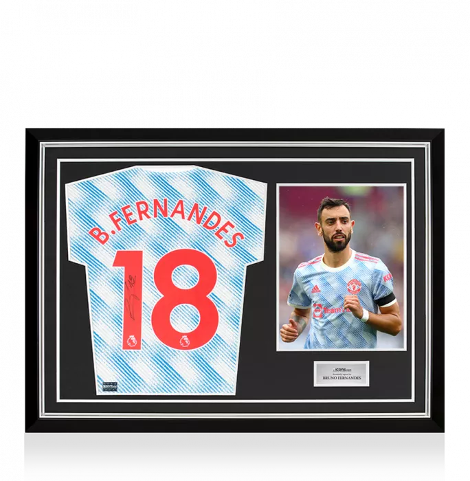icons Bruno Fernandes Back Signed Manchester United 2021-22 Away Shirt In Hero Frame: Option 1