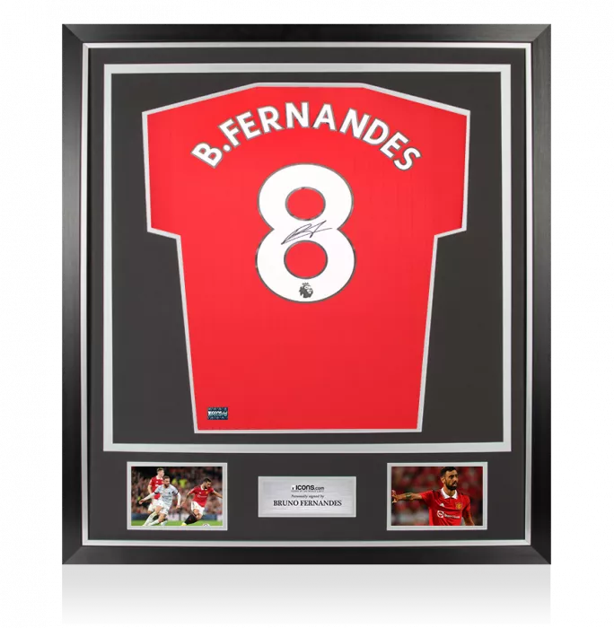 icons Bruno Fernandes Back Signed Manchester United 2022-23 Home Shirt In Classic Frame