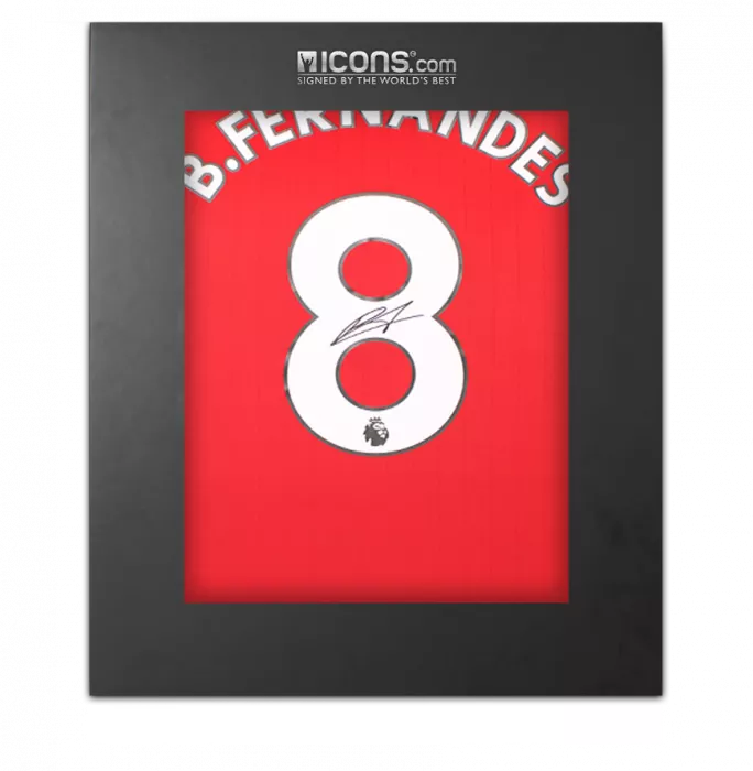 icons Bruno Fernandes Back Signed Manchester United 2022-23 Home Shirt In Deluxe Packaging