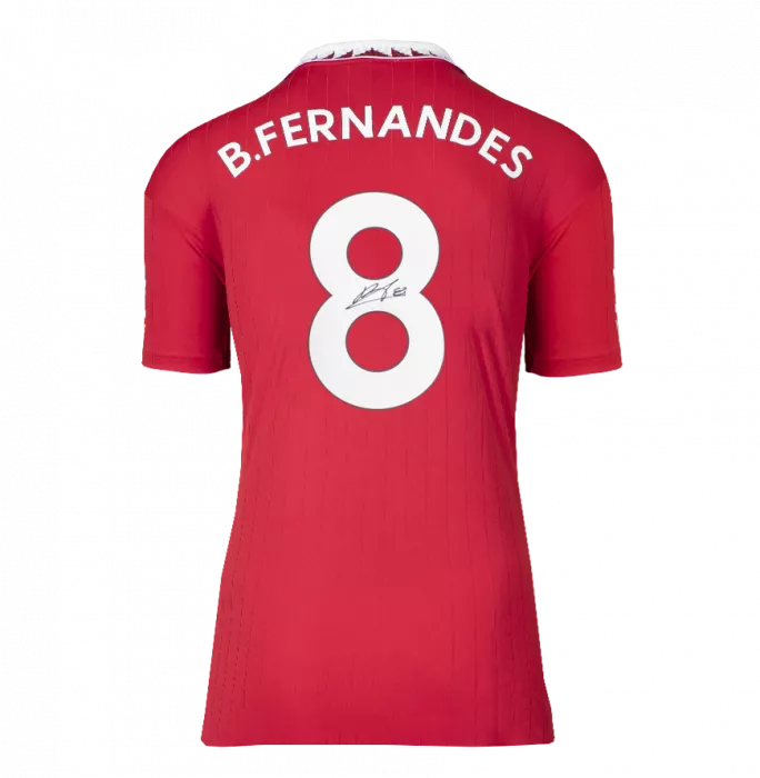 Icons Bruno Fernandes Back Signed Manchester United 2022-23 Home Shirt With Fan Style Number In Classic Frame