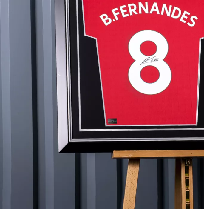 Icons Bruno Fernandes Back Signed Manchester United 2022-23 Home Shirt With Fan Style Number In Hero Frame: Option 1