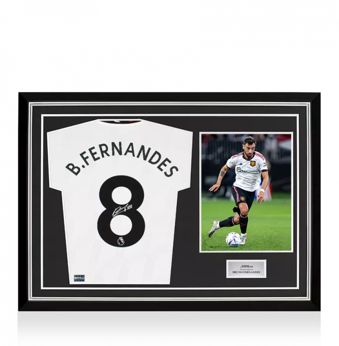 icons Bruno Fernandes Back Signed Manchester United 2022-23 Away Shirt In Hero Frame: Option 1