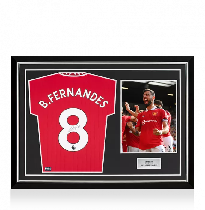 icons Bruno Fernandes Back Signed Manchester United 2022-23 Home Shirt In Hero Frame: Option 1