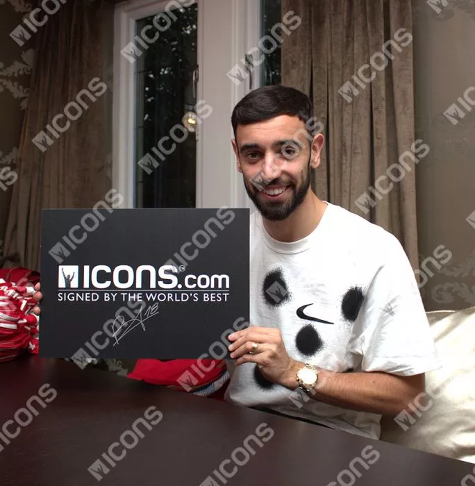 Icons Bruno Fernandes Back Signed Portugal 2020-21 Home Shirt In Hero Frame: Option 1