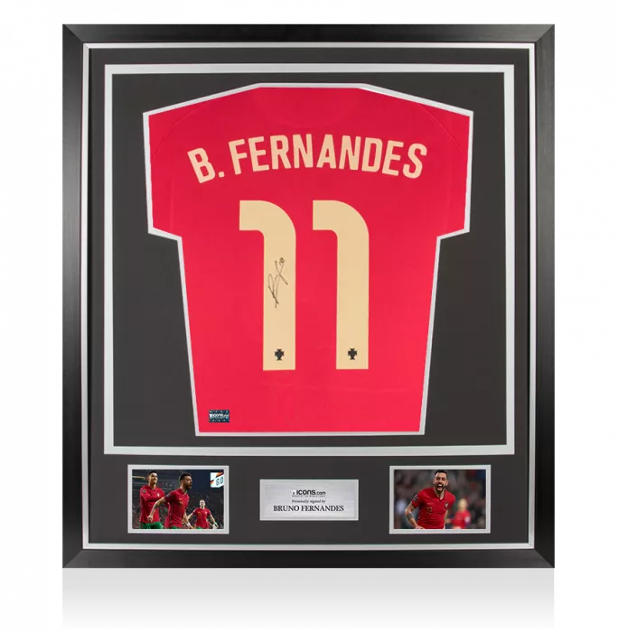 icons Bruno Fernandes Back Signed Portugal 2020-21 Home Shirt In Classic Frame