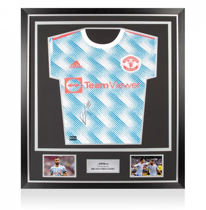 icons Bruno Fernandes Front Signed Manchester United 2021-22 Away Shirt In Classic Frame