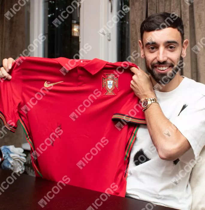 Icons Bruno Fernandes Front Signed Portugal 2020-21 Home Shirt In Deluxe Packaging