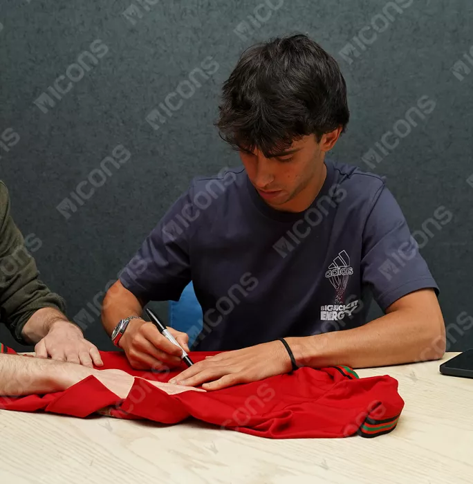 Icons Bruno Fernandes & Joao Felix Signed Portugal 2020-21 Home Shirt: Fernandes "18" Edition In Hero Frame: Option 1