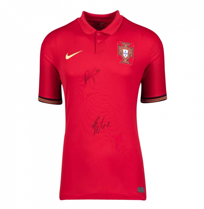 Icons Bruno Fernandes & Joao Felix Signed Portugal 2020-21 Home Shirt: Fernandes "18" Edition In Classic Frame