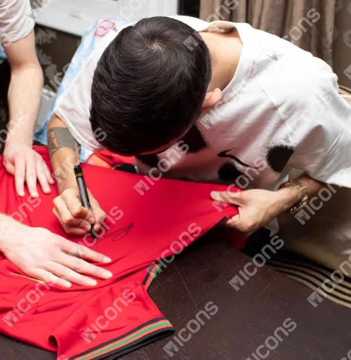 Icons Bruno Fernandes & Joao Felix Signed Portugal 2020-21 Home Shirt: Fernandes "18" Edition In Classic Frame
