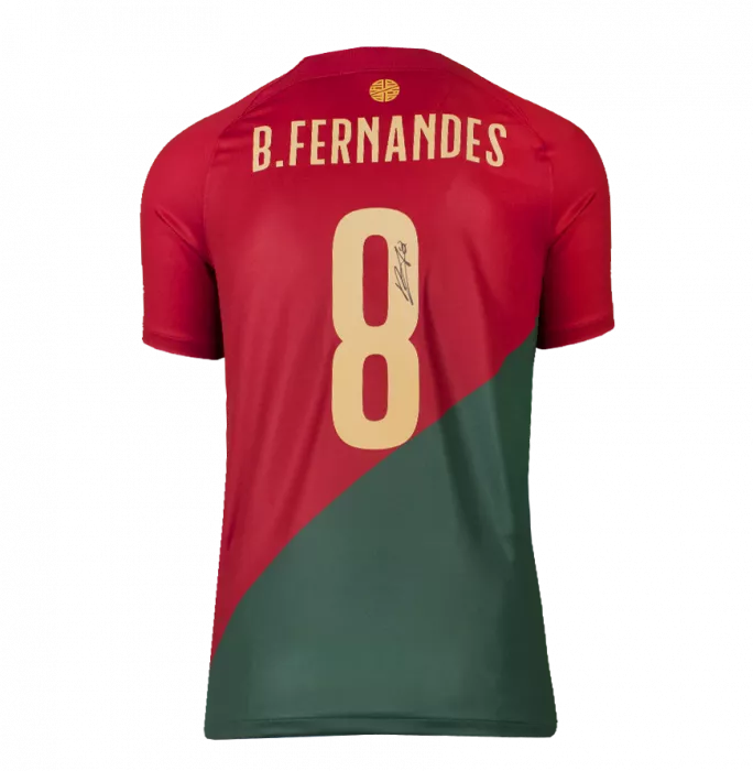 Icons Bruno Fernandes Official 2022 FIFA World Cup™ Back Signed And Hero Framed Portugal 2022-23 Home Shirt With Fan Style Numbers
