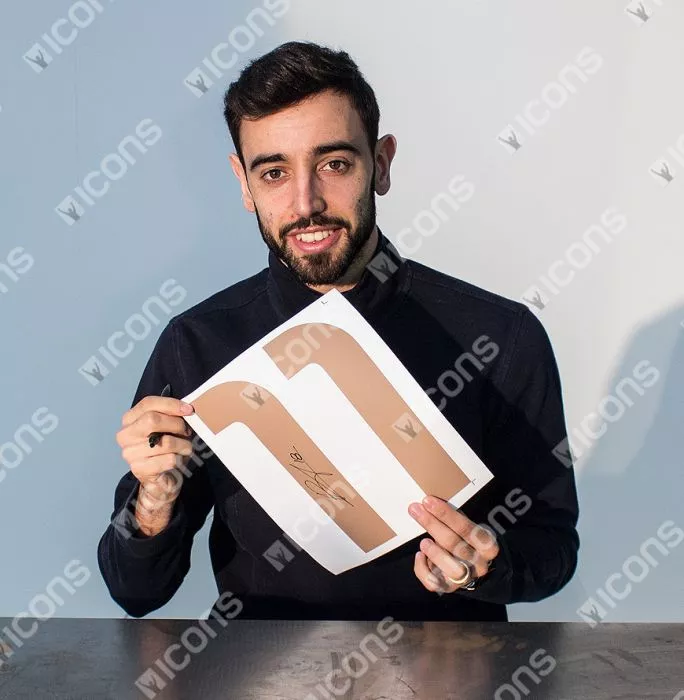 Icons Bruno Fernandes Official FIFA World Cup™ Signed And Framed Portugal 2020-21 Home Shirt With Fan Style Numbers