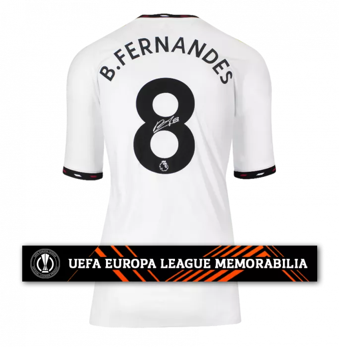 icons Bruno Fernandes Official UEFA Europa League Back Signed Manchester United 2022-23 Away Shirt