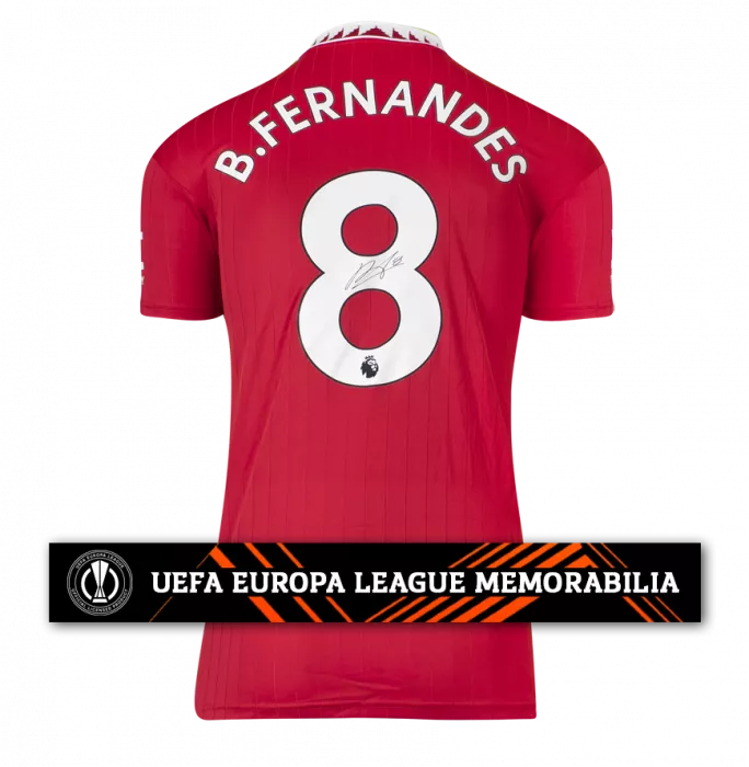 icons Bruno Fernandes Official UEFA Europa League Back Signed Manchester United 2022-23 Home Shirt