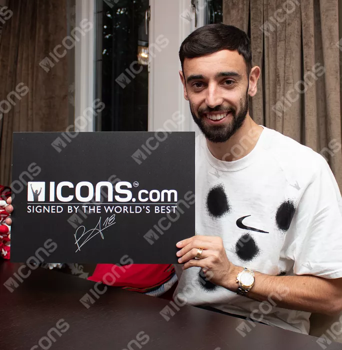 Icons Bruno Fernandes Official UEFA Europa League Front Signed Manchester United 2021-22 Away Shirt
