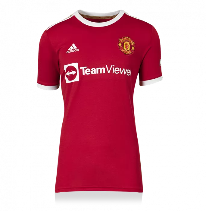 Icons Bruno Fernandes Official UEFA Europa League Signed Manchester United 2021-22 Home Shirt With Fan Style Numbers