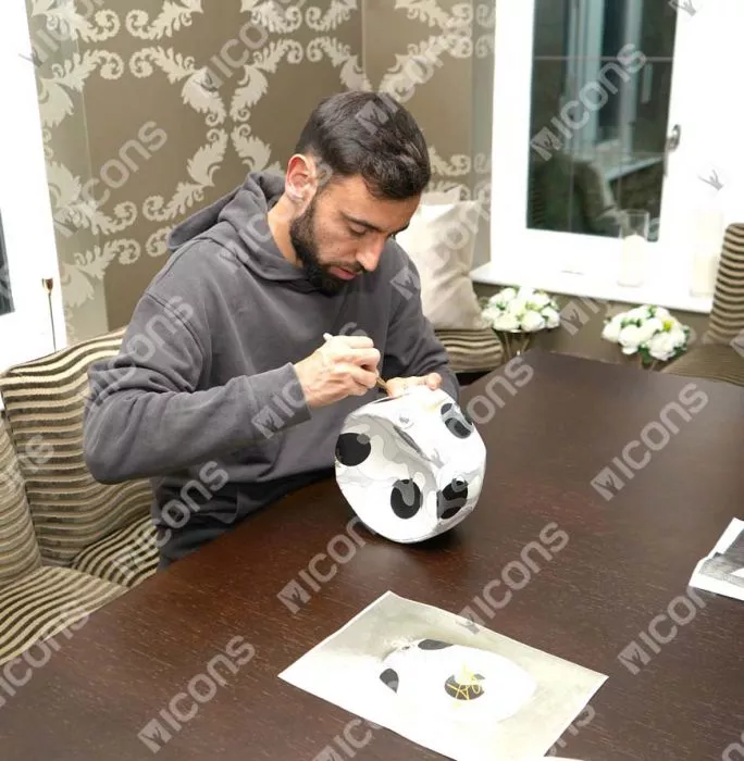 Icons Bruno Fernandes Signed Nike Premier League Pitch Football In Acrylic Case