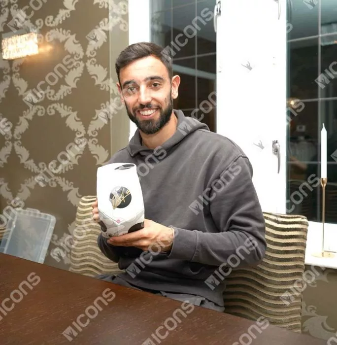 Icons Bruno Fernandes Signed Nike Premier League Pitch Football In Acrylic Case
