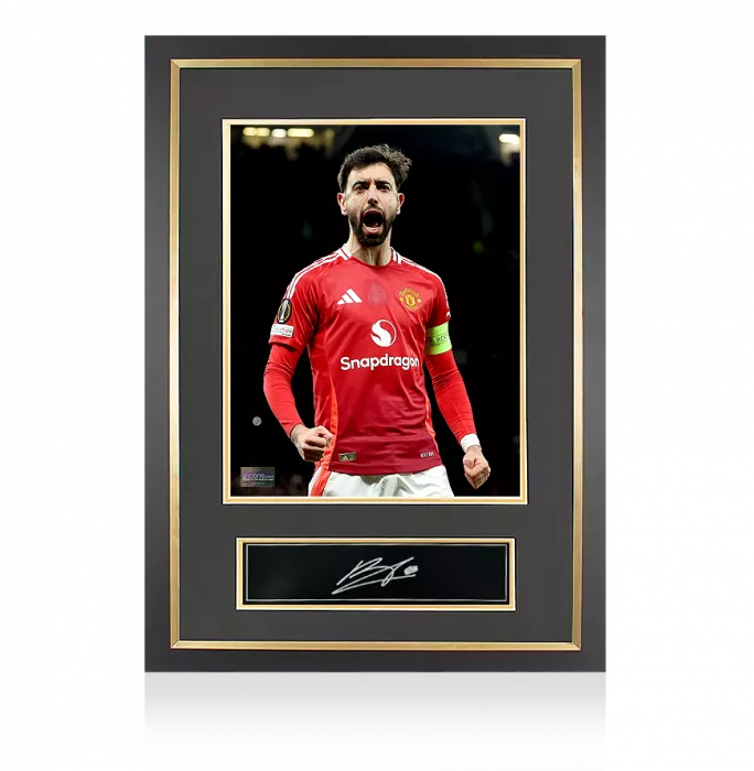 Icons Bruno Fernandes Signed Plaque And Photo Frame: 2025 UEFA Europa League Finalist