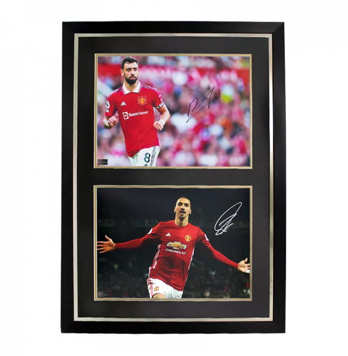 Icons Bruno Fernandes & Zlatan Ibrahimovic Manchester United Signed Photos In Dual Photo Frame