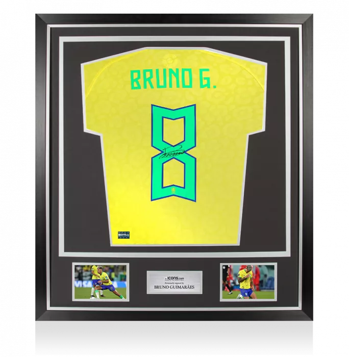 icons Bruno Guimarães Back Signed Brazil 2022 Home Shirt In Classic Frame