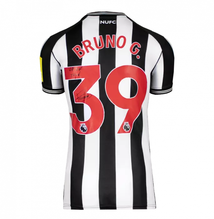 Icons Bruno Guimarães Back Signed Newcastle United 2023-24 Home Shirt - Up The Toon Inscription In Classic Frame