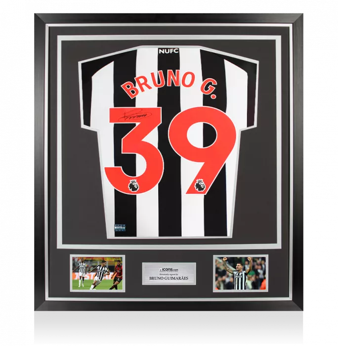 icons Bruno Guimaraes Back Signed Newcastle United 2023-24 Home Shirt In Classic Frame
