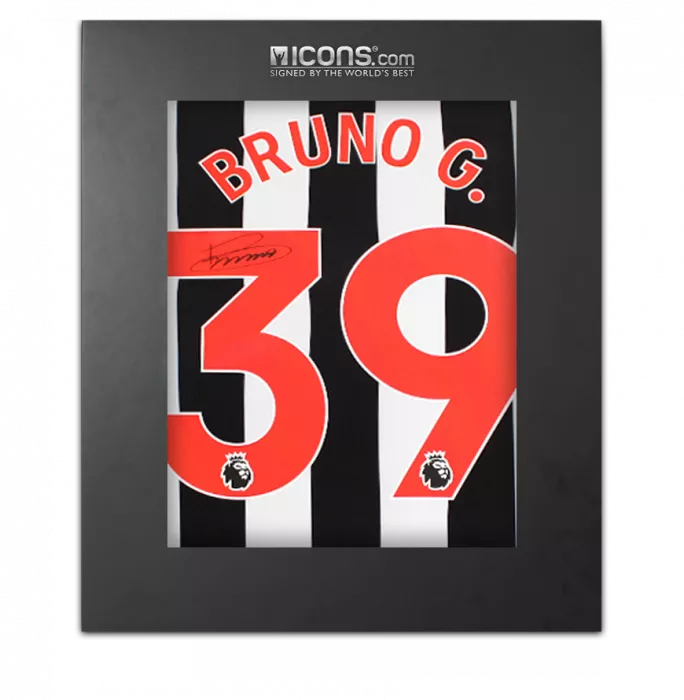icons Bruno Guimaraes Back Signed Newcastle United 2023-24 Home Shirt In Deluxe Packaging
