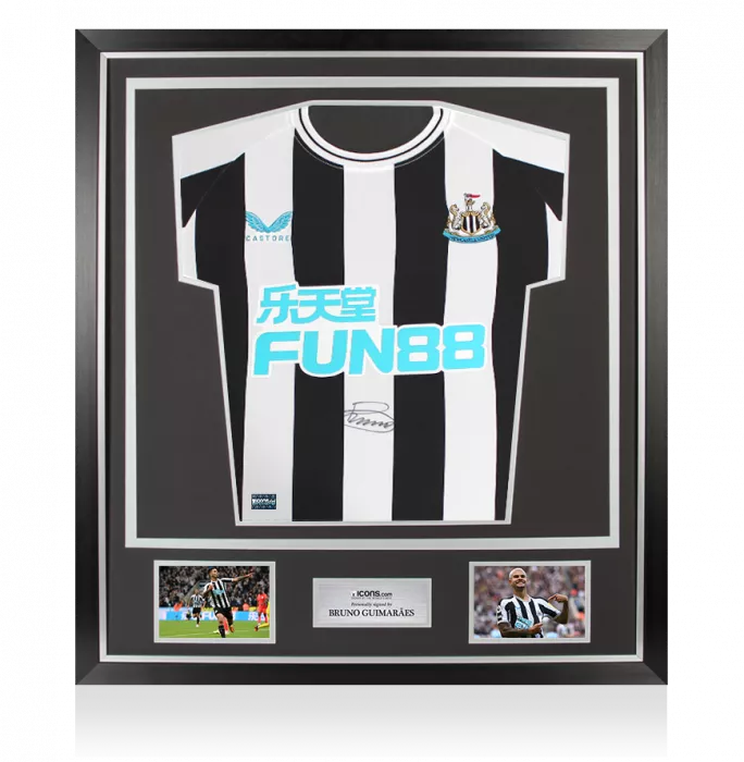 icons Bruno Guimarães Front Signed Newcastle United 2022-23 Home Shirt In Classic Frame