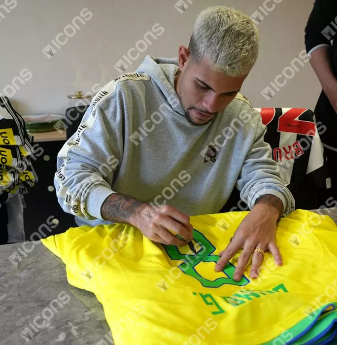Icons Bruno Guimaraes Official 2022 FIFA World Cup™ Back Signed And Hero Framed Brazil 2022 Home Shirt