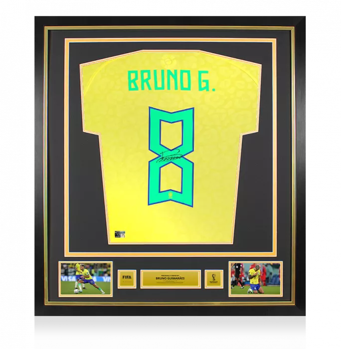 icons Bruno Guimaraes Official 2022 FIFA World Cup™ Back Signed and Framed Brazil 2022 Home Shirt
